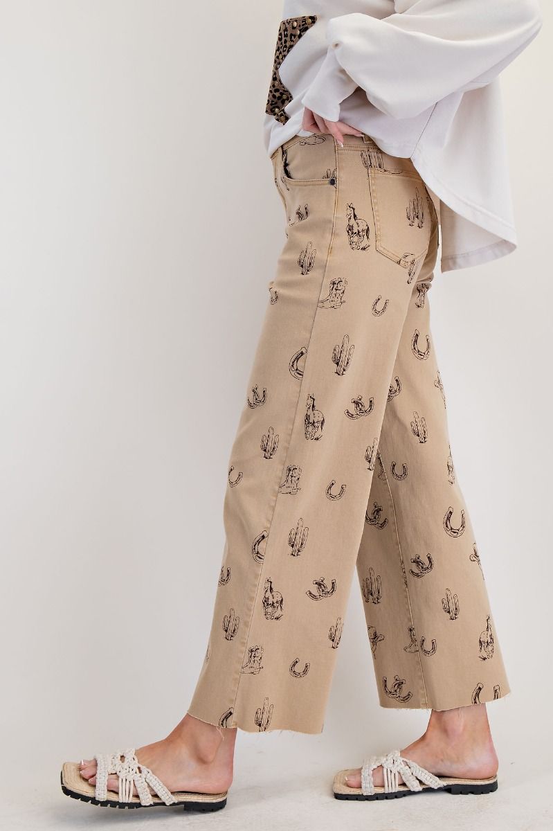 WESTERN PRINTED WASHED TWILL PANTS