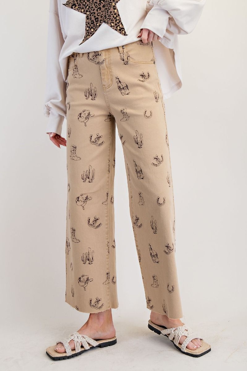 WESTERN PRINTED WASHED TWILL PANTS