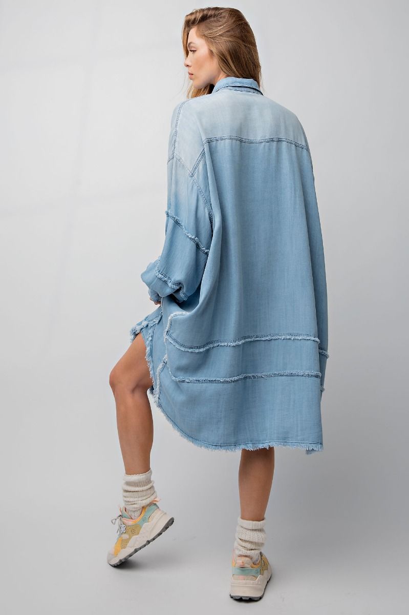 WASHED LIGHT CHAMBRAY DENIM BUTTON DOWN DRESS