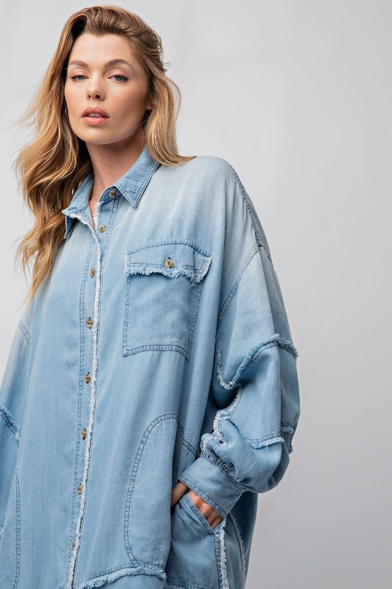 WASHED LIGHT CHAMBRAY DENIM BUTTON DOWN DRESS