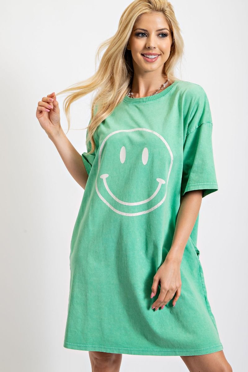 Green Happy Face Tee Dress