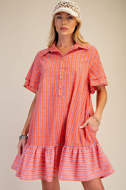 STRIPED RUFFLE BOTTOM WASHED COTTON DRESS