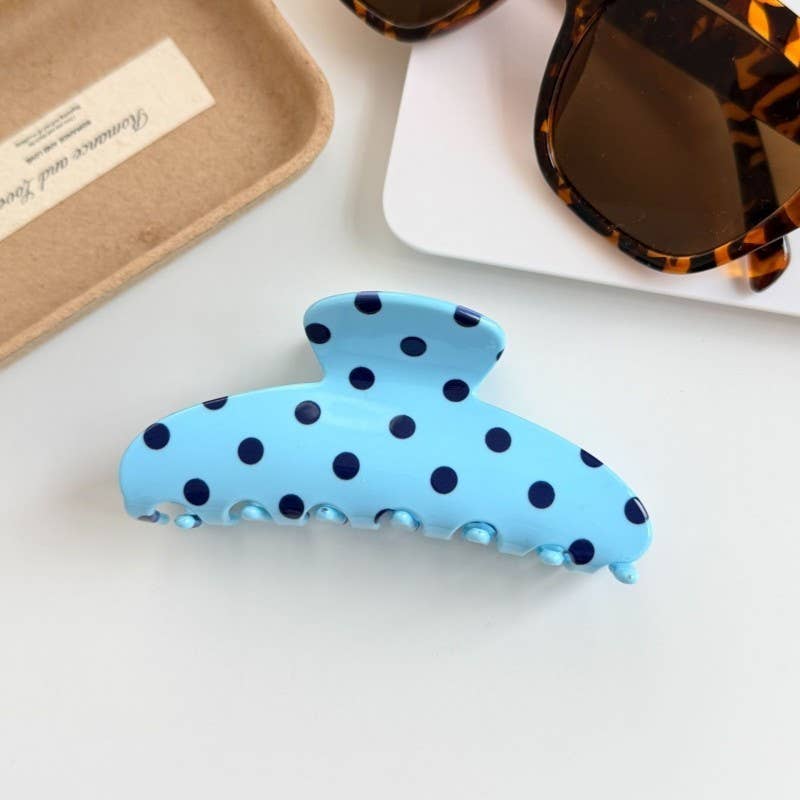 Retro Polka Dot Hair Claw - Glossy Spotted French | 40H1099: Blue