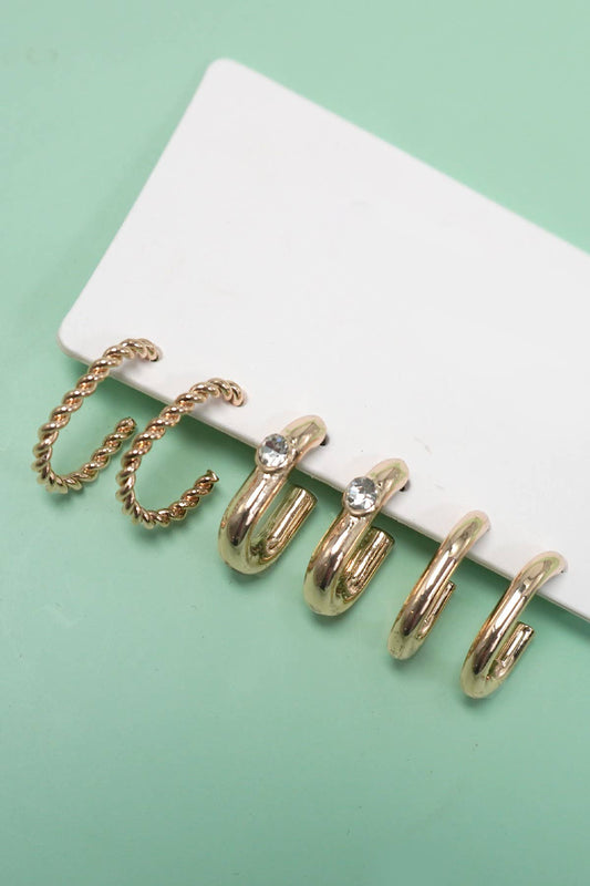 TRIO HUGGLE HOOP TITANIUM POST EARRINGS | 80E5808: GOLD