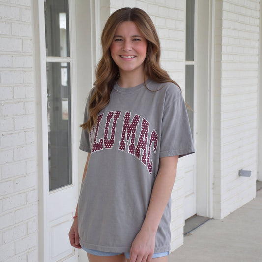 Lulu Mac LM-TS-1007 Team Maroon/White Polka Dot Adult Granite Comfort Colors Tee