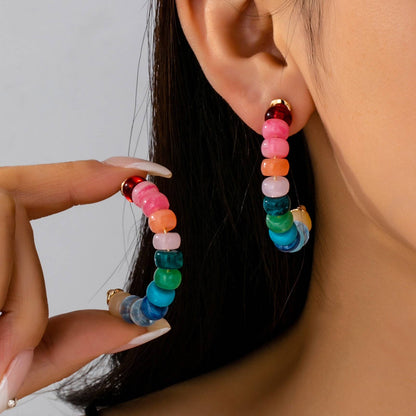Rainbow Beaded Hoop Earrings | 80E61634: MULTI