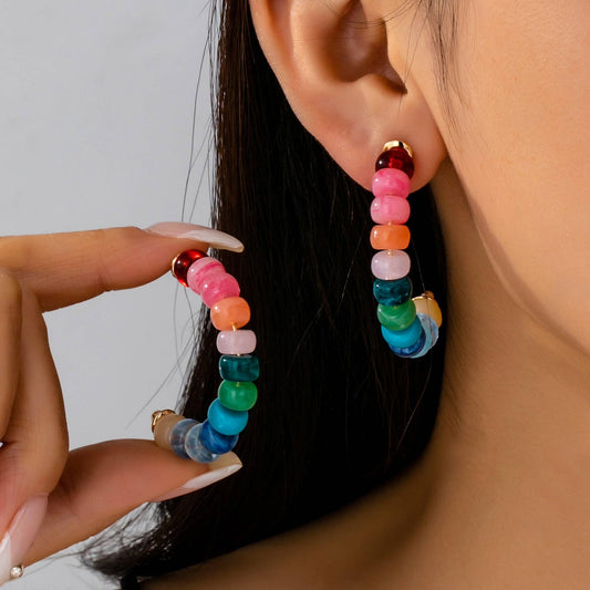 Rainbow Beaded Hoop Earrings | 80E61634: MULTI