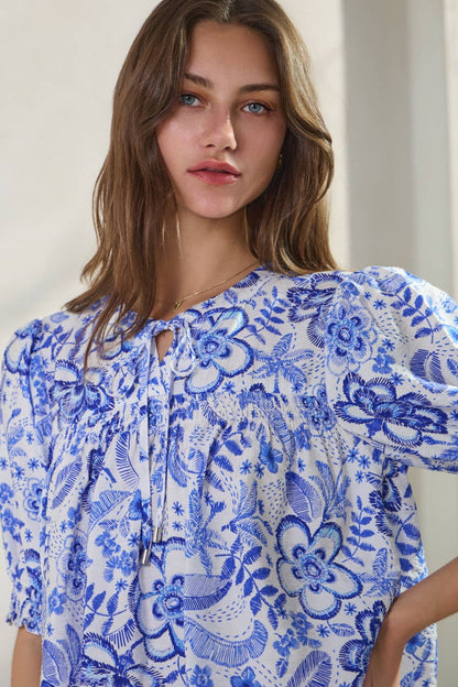 Summer Resort Printed Short Sleeve Blouse