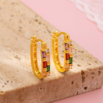 Rainbow Gemstone Bar Hoop Earrings | 80E61912: Gold