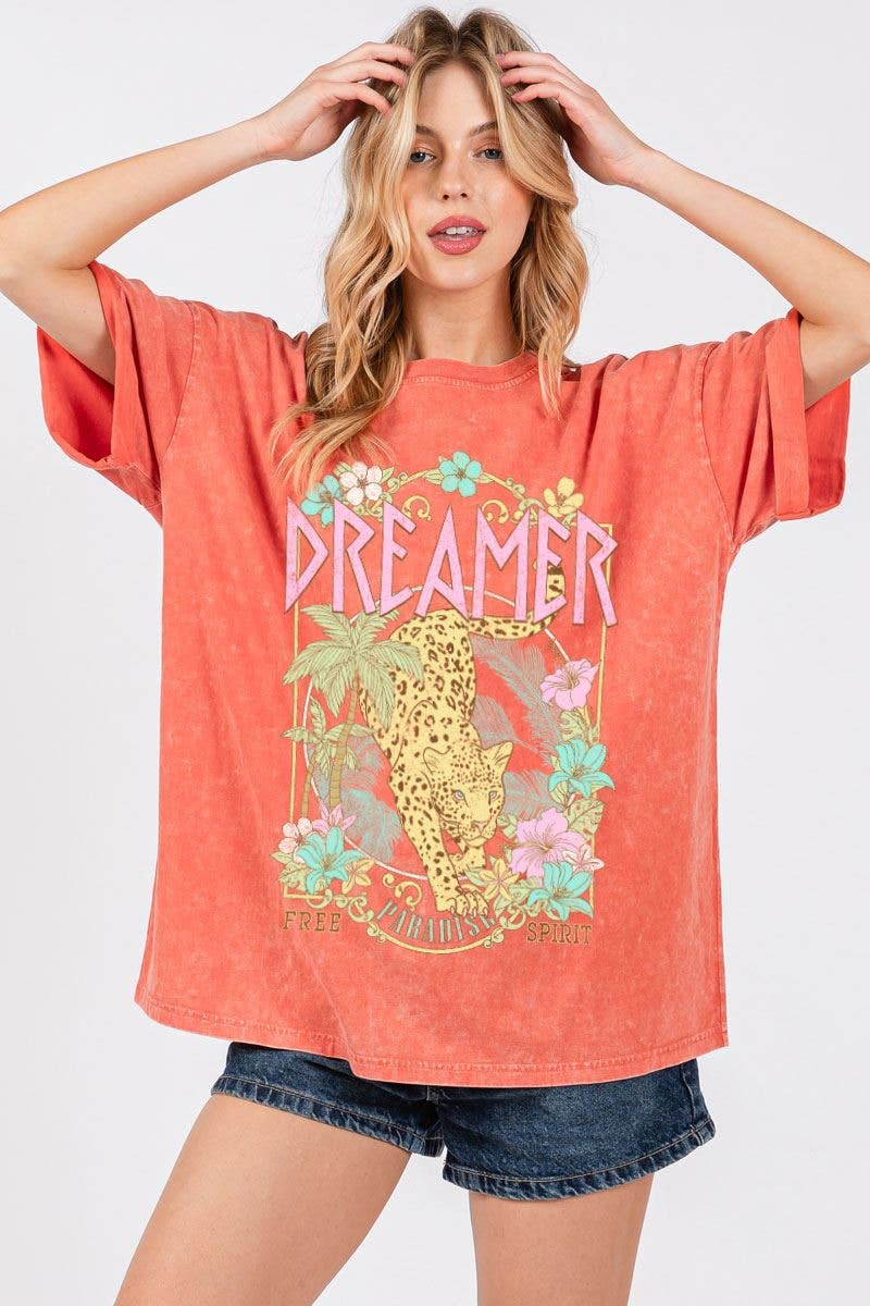 Dreamer Paradise Graphic S/S Mineral Washed Orange Tee