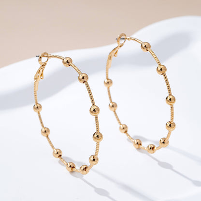 Classic Gold Ball Beaded Station Hoop Earrings | 80E61576: GOLD