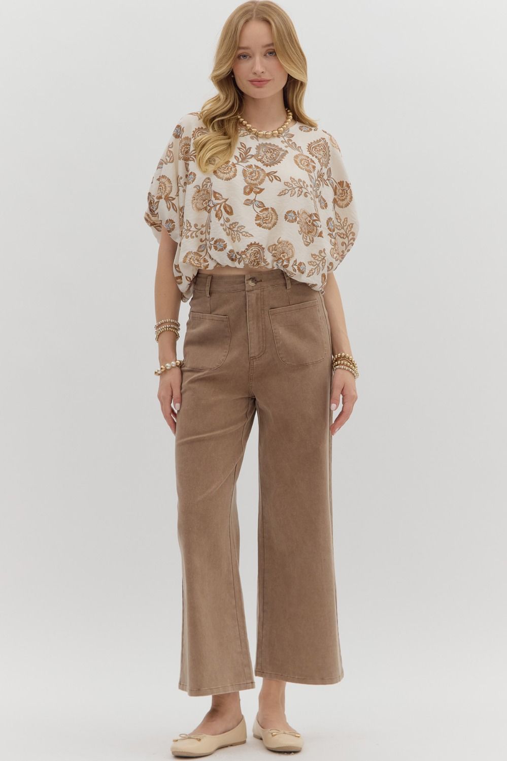 Brown Wide Leg Ankle Pant
