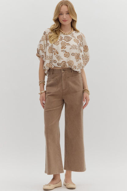 Brown Wide Leg Ankle Pant