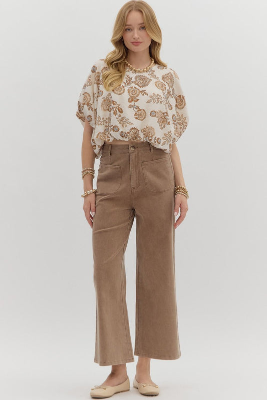 Brown Wide Leg Ankle Pant