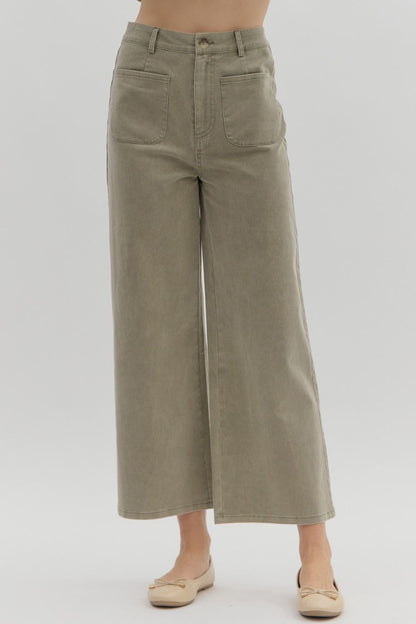 Olive Wide Leg Ankle Pant