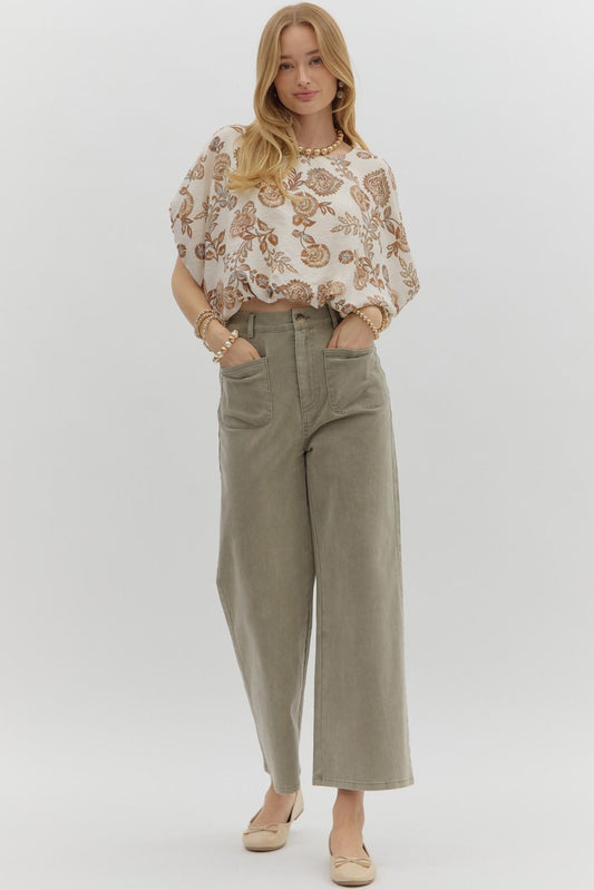 Olive Wide Leg Ankle Pant