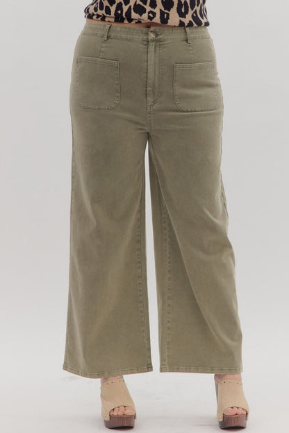 Olive Wide Leg Ankle Pant