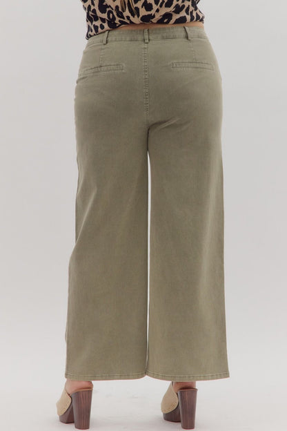 Olive Wide Leg Ankle Pant