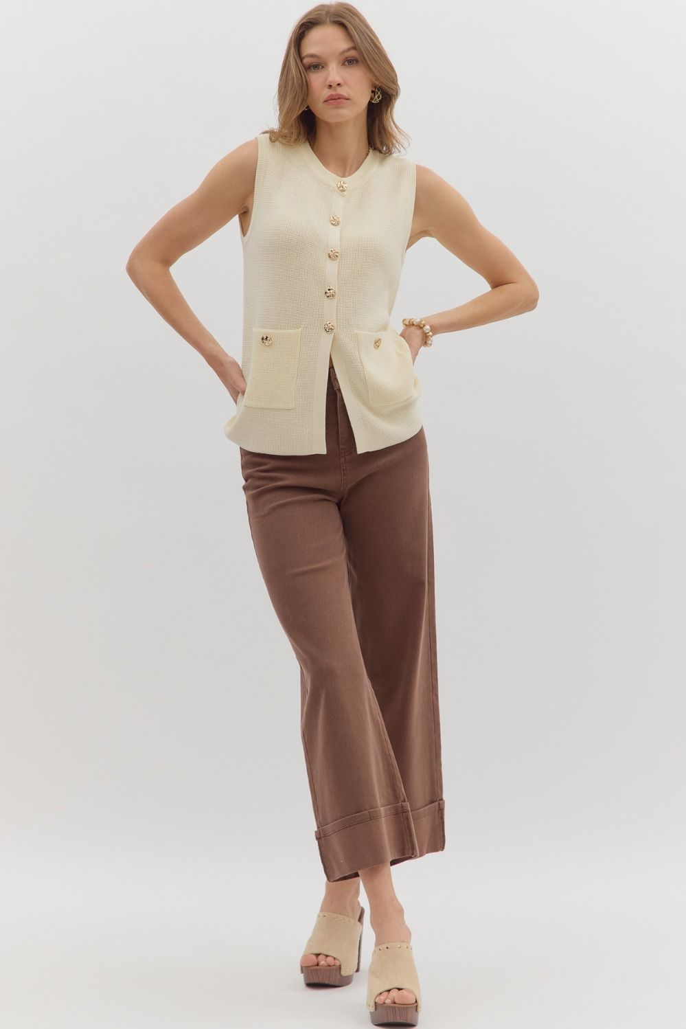 Brown Mid Rise Ankle Pant