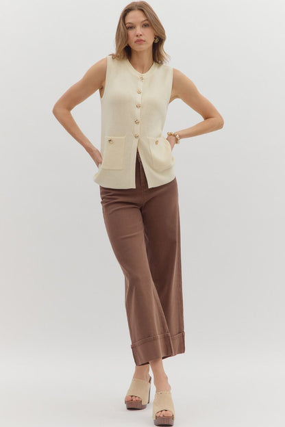 Brown Mid Rise Ankle Pant