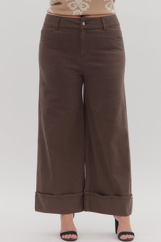 Brown Mid Rise Ankle Pant