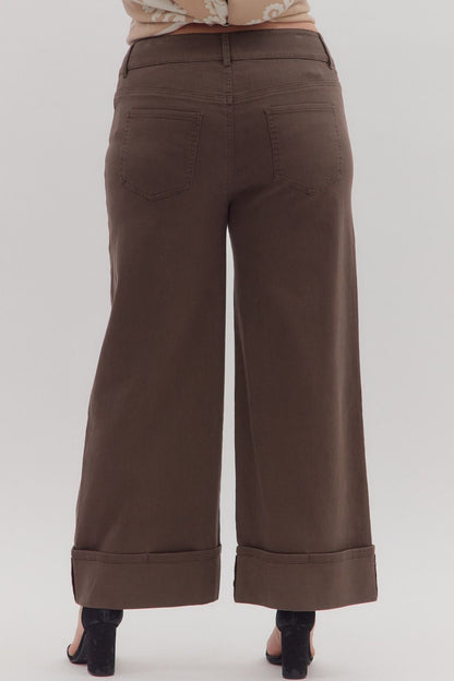Brown Mid Rise Ankle Pant