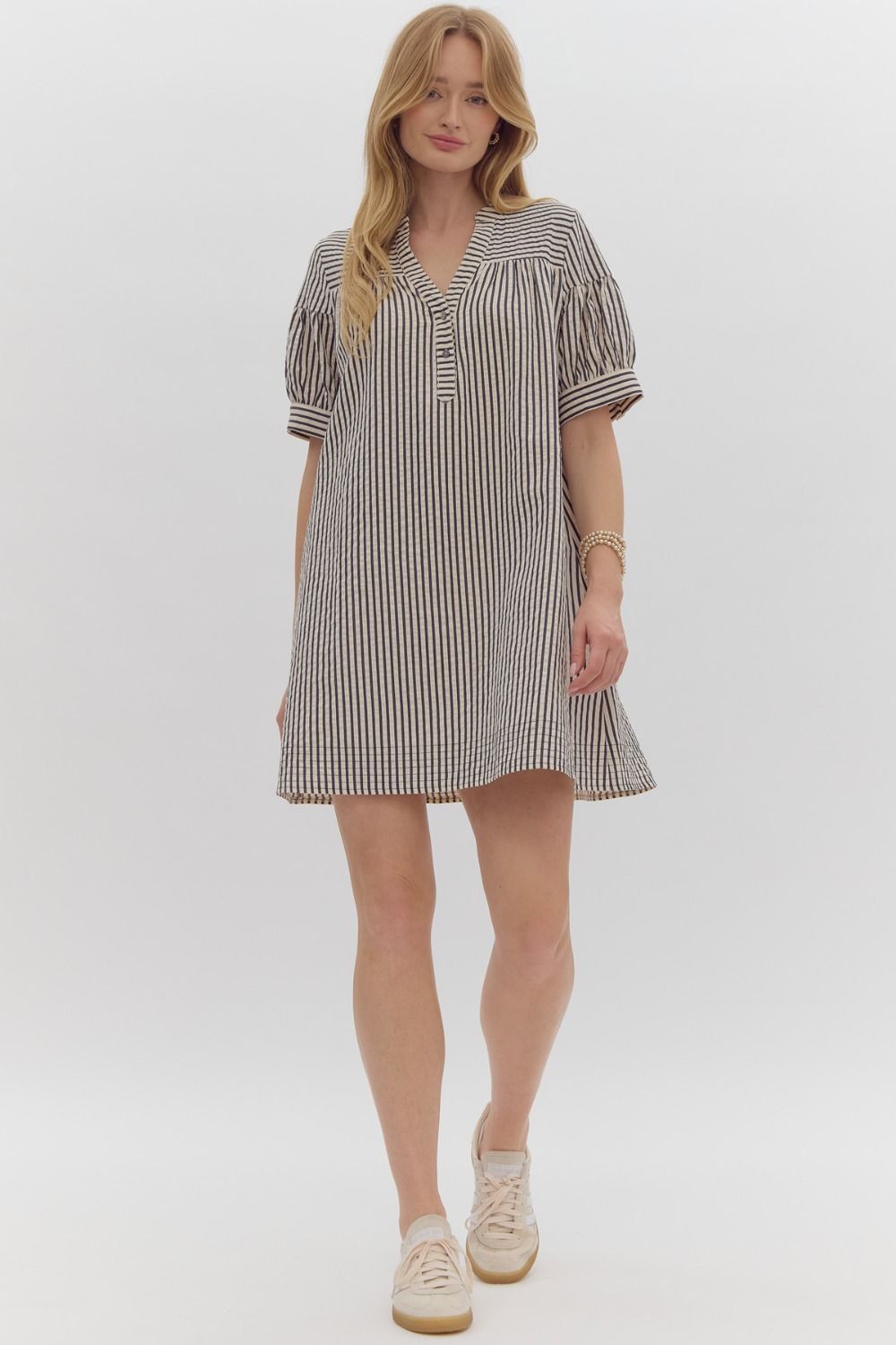 Cliffside Karaoke Navy Striped Dress