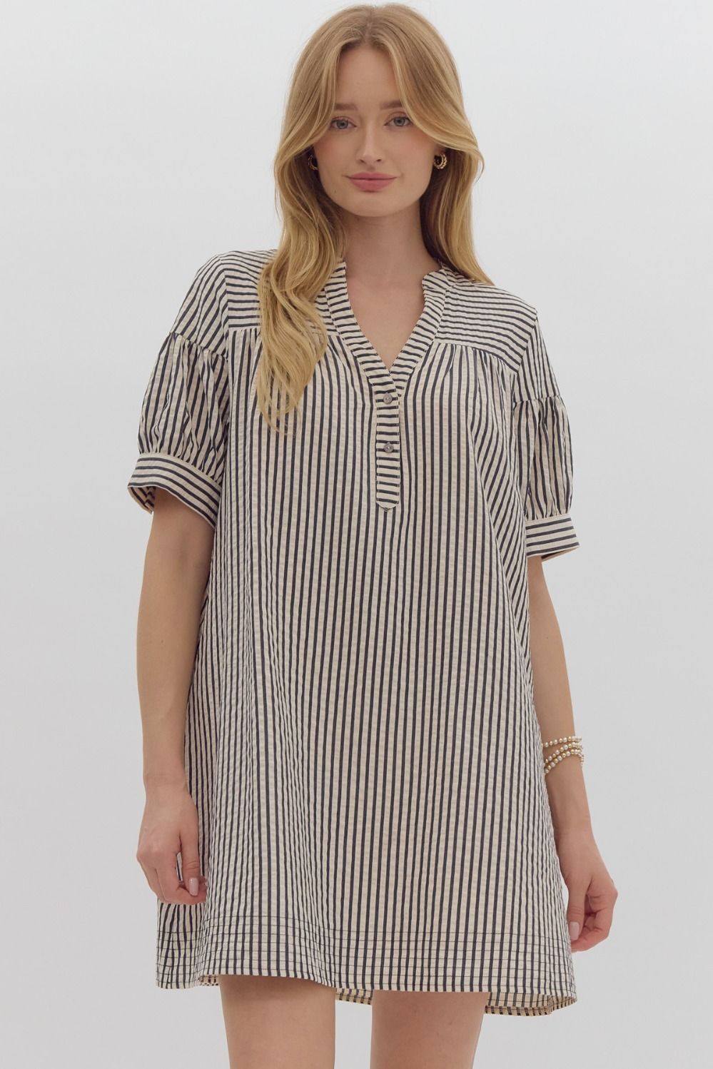 Cliffside Karaoke Navy Striped Dress