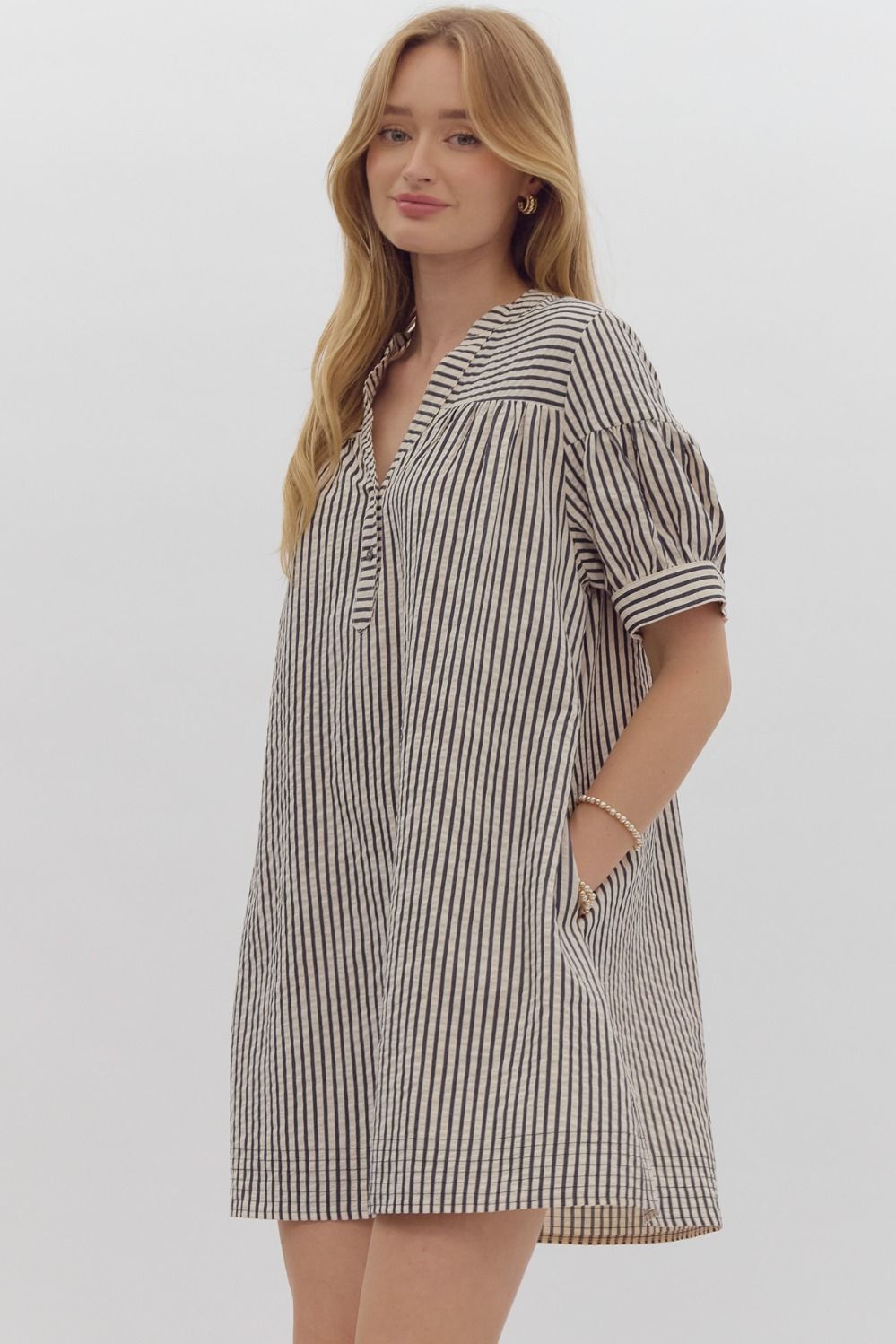 Cliffside Karaoke Navy Striped Dress