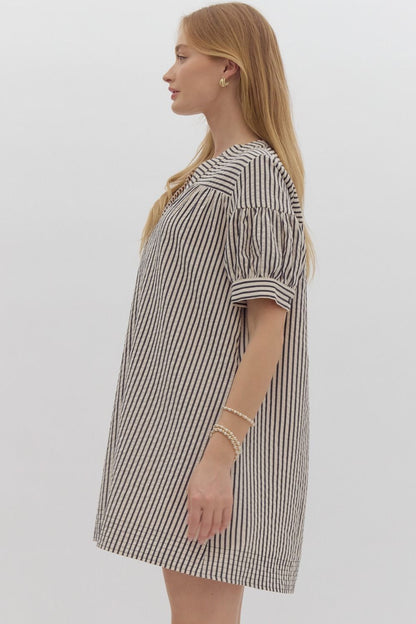 Cliffside Karaoke Navy Striped Dress