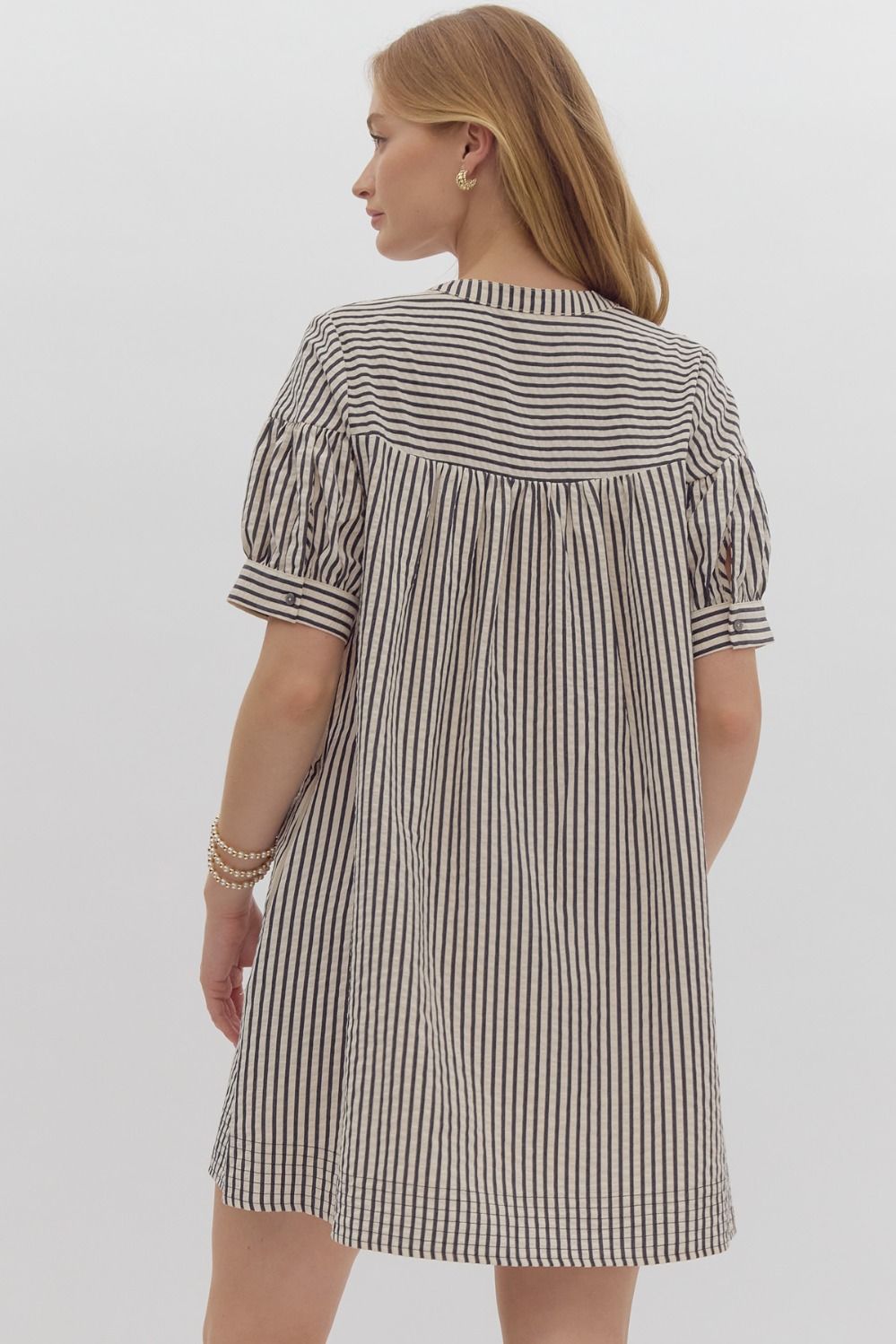 Cliffside Karaoke Navy Striped Dress