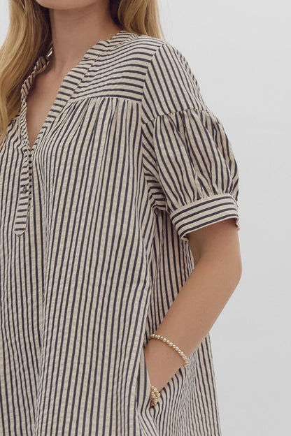 Cliffside Karaoke Navy Striped Dress