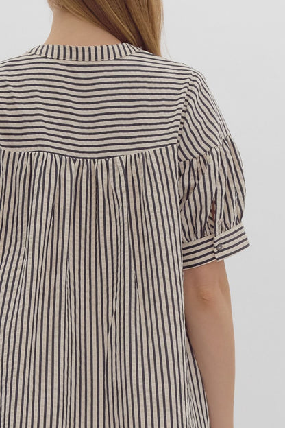 Cliffside Karaoke Navy Striped Dress