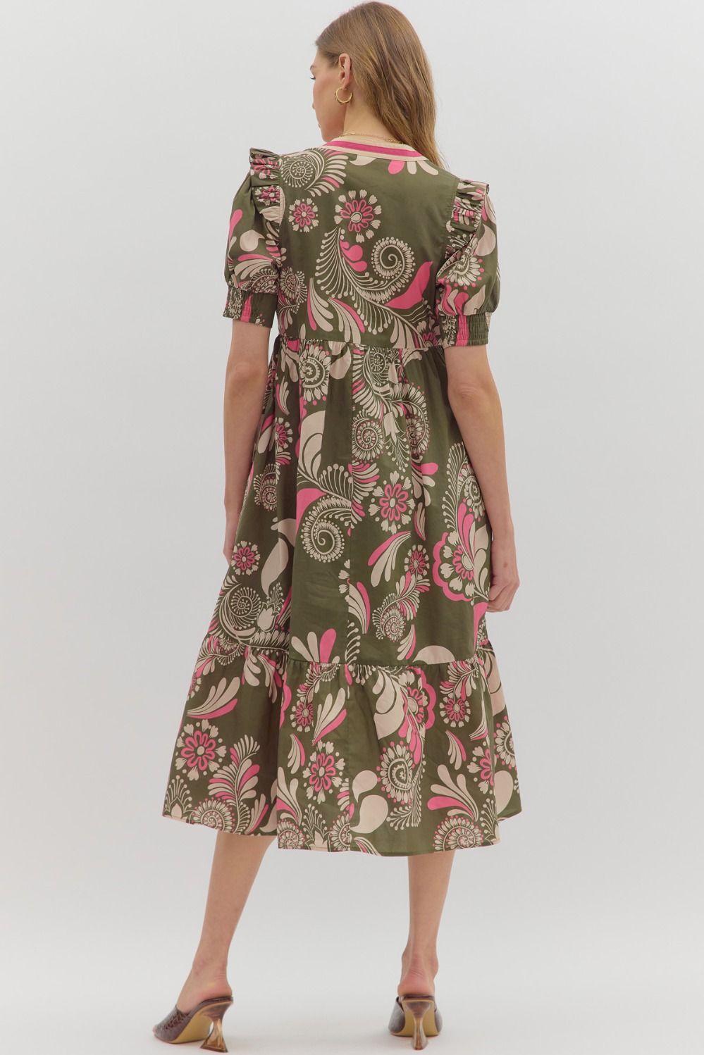 Olive Paisley Midi Dress