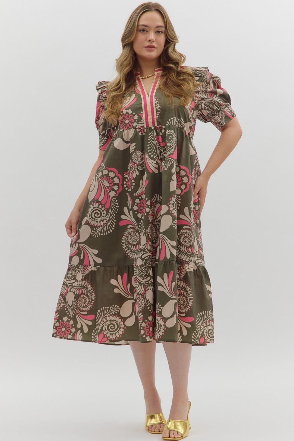 Olive Paisley Midi Dress