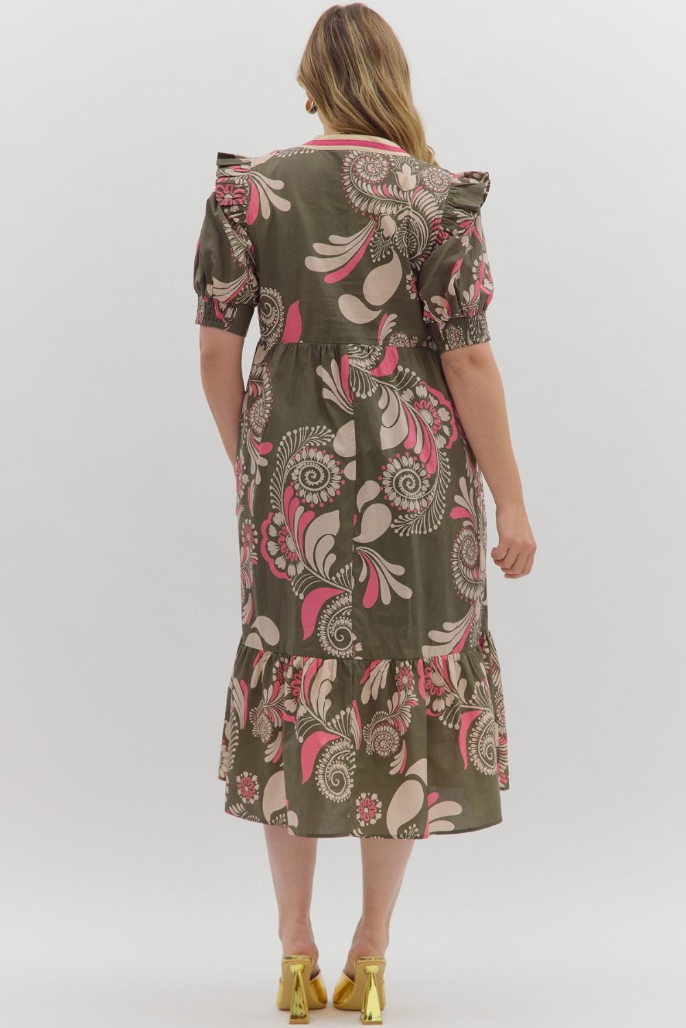Olive Paisley Midi Dress
