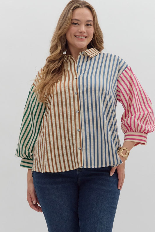 Brown Multi Striped Blouse