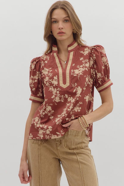 Red Bean Floral Entro Blouse