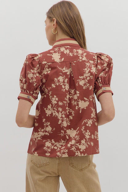 Red Bean Floral Entro Blouse