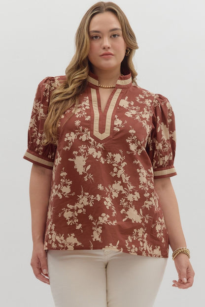Red Bean Floral Entro Blouse