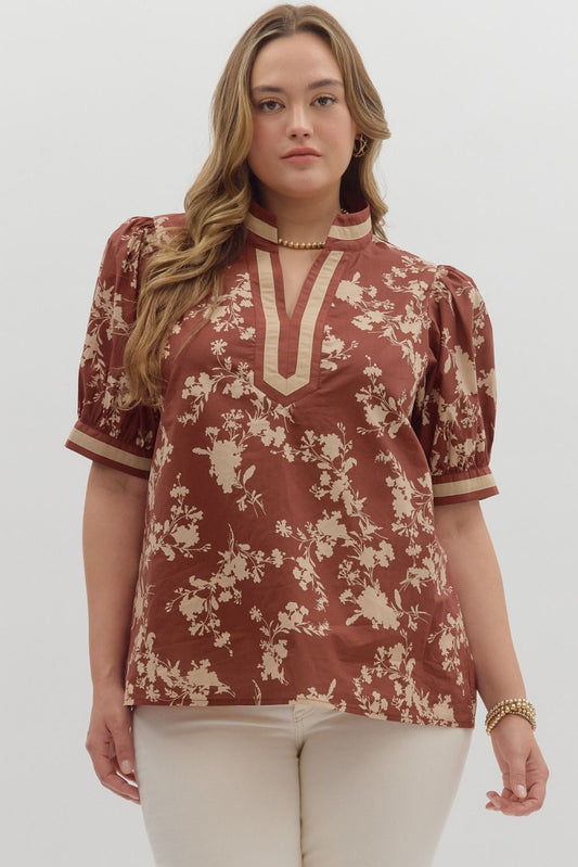 Red Bean Floral Entro Blouse