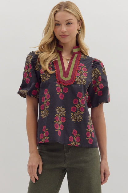 Black Floral Blouse by Entro