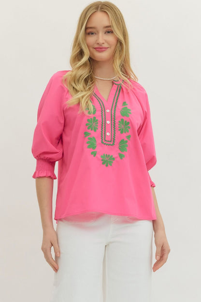 Hot Pink Blouse with Green Ric Rac
