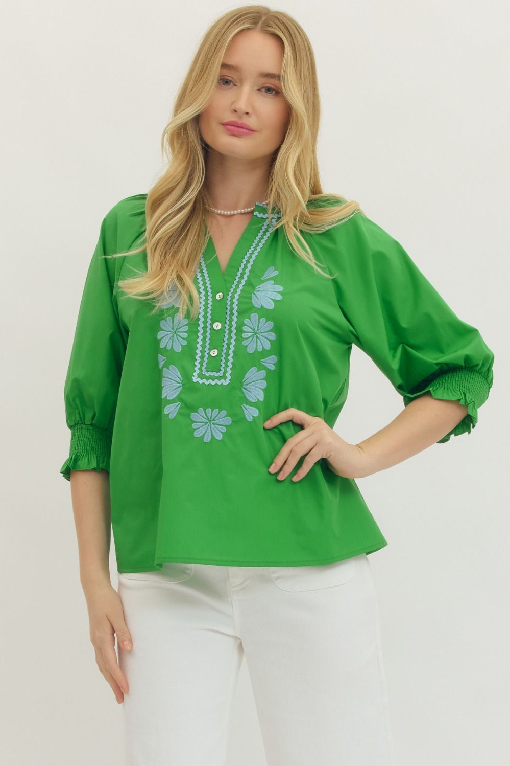 Green Blouse with Blue Ric Rac