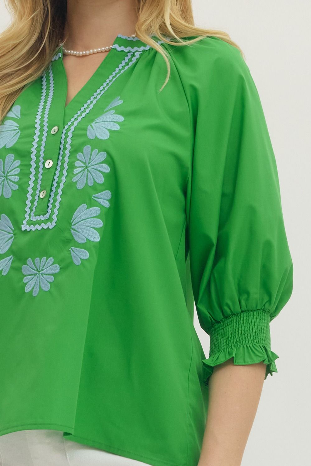 Green Blouse with Blue Ric Rac