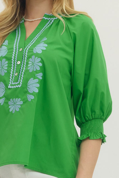 Green Blouse with Blue Ric Rac