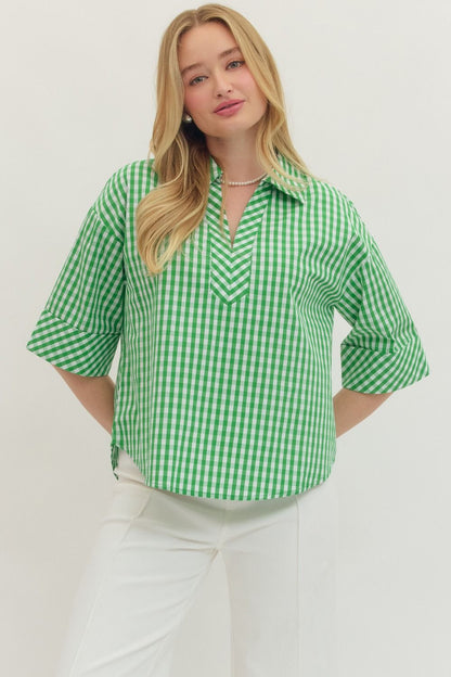 Green Checkered Blouse