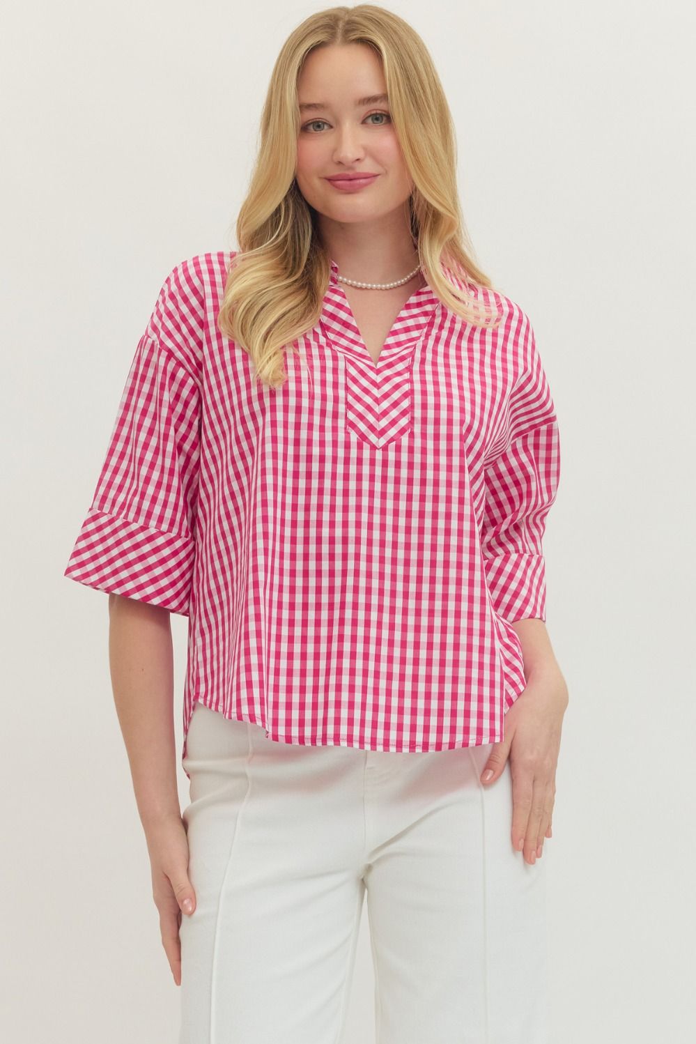 Hot Pink Checkered Blouse