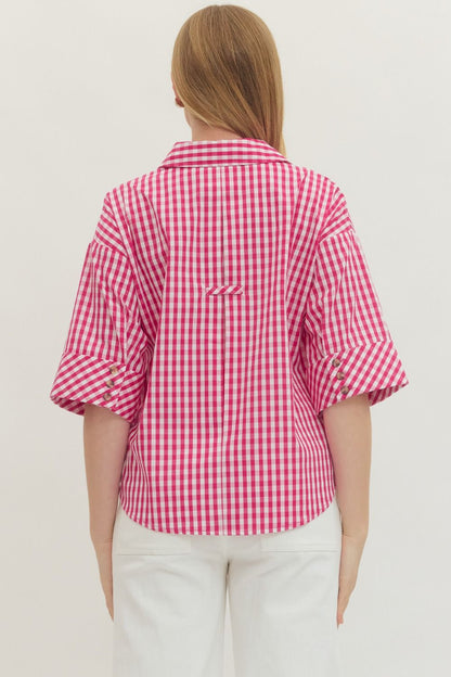 Hot Pink Checkered Blouse