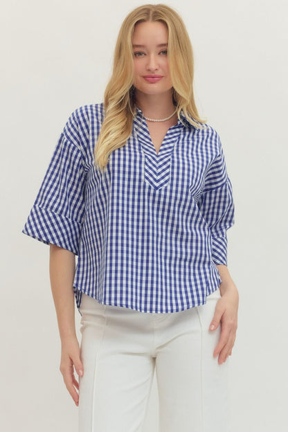 Indigo Checkered Blouse